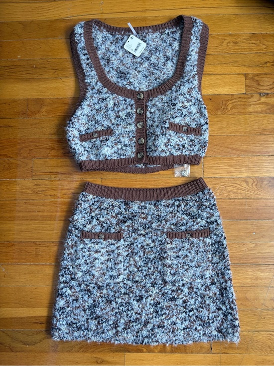 Free People Dresses & Skirts - Free People Speckled Brown & Cream Knit Tank and Skirt Set